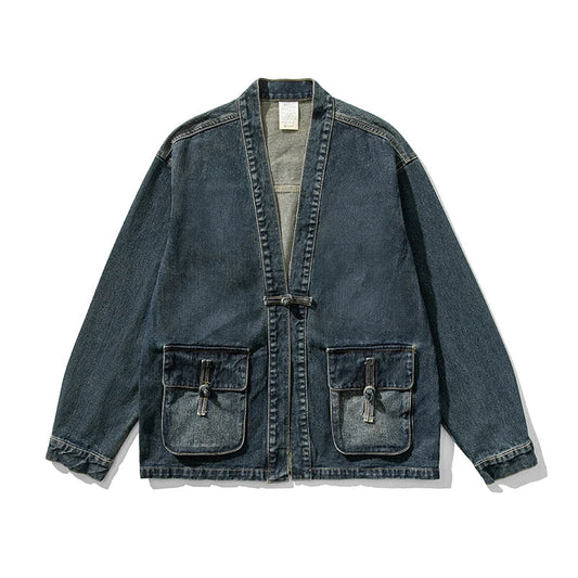 Denim-Kimono im Vintage-Waschungsstil